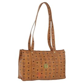 MCM Logogram Vicetos Tote Bag aus PVC Braun Gold Auth BA10957