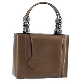 Borsa a mano Maris Pearl in pelle verniciata marrone e argento Christian Dior Auth ep13834