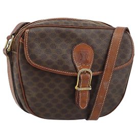 Céline Borsa a spalla in tela Macadam CELINE in pelle PVC marrone oro Auth ARZ311