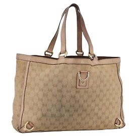 GUCCI GG Canvas Abbey Tote Bag Beige Gold 141472 Auth BSZ183