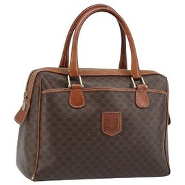 Céline Borsa a mano in tela Macadam CELINE in pelle PVC marrone oro Auth bs34013