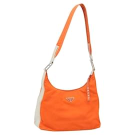 PRADA Schultertasche aus Nylon Orange Silber Authentisch ARZ293