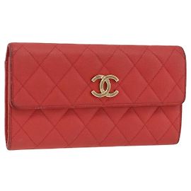 CHANEL Langer Matelassé Geldbeutel Kaviarleder Rosa Gold CC Auth LNZ1061A