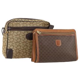 Céline CELINE Macadam Canvas C Sulky Schultertasche PVC 2 Set Braun Beige Auth 172314