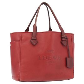Bolsa Tote Heritage LOEWE em couro vermelho prateado Auth BSZ189