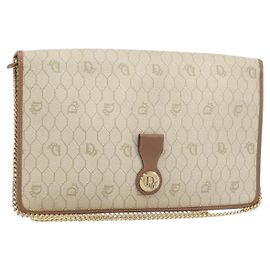 Borsa a spalla in tela a nido d'ape Christian Dior con catena PVC beige oro Auth ka3175