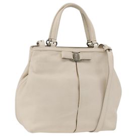 Sac à main en cuir Salvatore Ferragamo 2 en 1 Blanc Argent Auth ka3096A