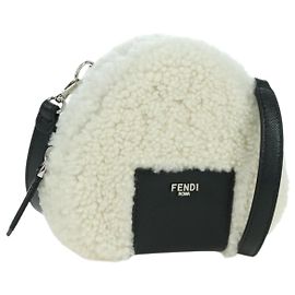 Borsa a Spalla FENDI Rice Ball Mouton Bianco Argento Auth ARZ384SM