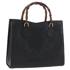 Borsa a mano in pelle Gucci Bamboo nera e oro 002 1186 0260 Auth ep13783