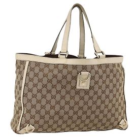 GUCCI GG Canvas Abbey Tote Bag Beige Gold 141472 Auth ARZ280