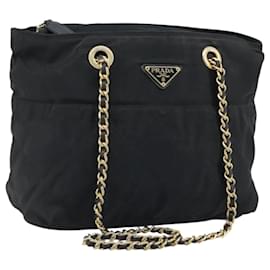 Borsa a Spalla con Catena Prada in Nylon Oro Nero Auth bs34054