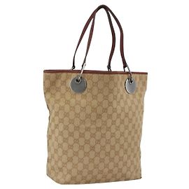 Gucci Bolso Tote GG de Lona Beige Plata 120836 Auth BSZ011