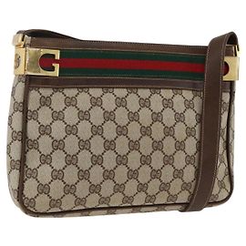 Borsa a Spalla Gucci GG Supreme Web Sherry Line PVC Beige Rosso Verde Auth ARZ590A