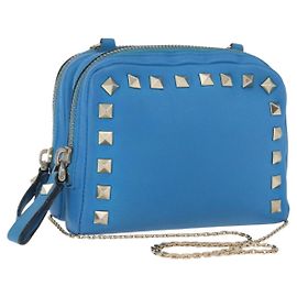 Borsa a Spalla a Catena Valentino in Pelle Blu Oro Auth bs33850