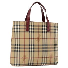 Bolso de mano de PVC beige con estampado Nova Check Burberry Plata Auth 174589