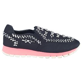 Sneakers Slip-on in Tela Nera Decorati con Cristalli Prada