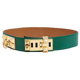 Hermès 1990 T70 Grüner Leder Collier de Chien 50 Gürtel 28in Hermes Box