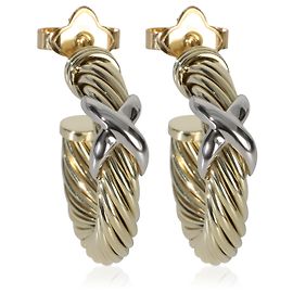 Orecchini a cerchio Cable X in oro bianco e oro giallo di David Yurman