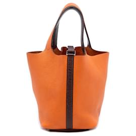 Hermès Picotin 18 Bicolore Arancione in Clemence