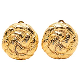 Orecchini rotondi a clip in oro placcato CC dorato Chanel
