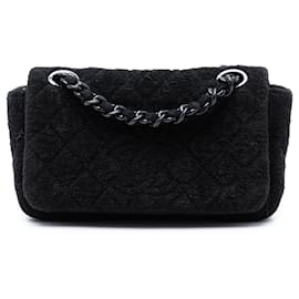 Chanel Negro CC Acolchado de Tela de Toalla