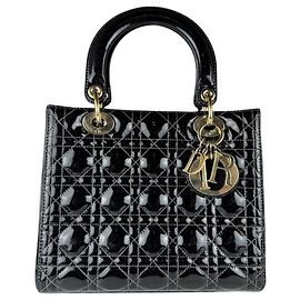 Borsa a mano in pelle verniciata nera Christian Dior
