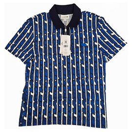 Polo Lacoste con Motivo Geometrico Blu e Bianco