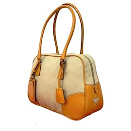 Bolsa tote 2 em 1 em lona e couro com logo triangular Prada