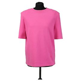 Camiseta rosa de algodón de manga corta con hombreras The Attico