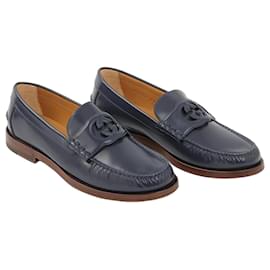 Gucci Interlocking G Slipper aus marineblauem Leder