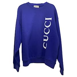 Gucci Pullover mit Logo-Print aus Baumwolle Navy Blau XL