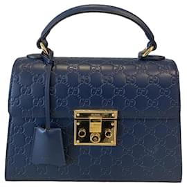 Borsa Gucci Padlock in pelle blu navy