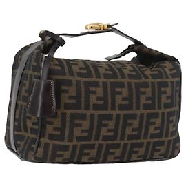 Borsa a mano Vanity in tela Zucca FENDI nera marrone oro Auth ARZ429
