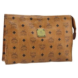 MCM Logogram Vicetos Clutch Bag aus PVC-Leder Braun Auth 173703