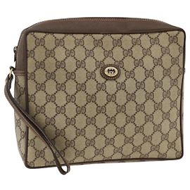 GUCCI GG Supreme Clutch Bag PVC Beige Oro 156 01 053 Auth ka3105