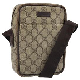 GUCCI GG Supreme Shoulder Bag PVC Beige Silver 122754 Auth ARZ682A