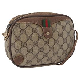 Borsa Sherry Line GG Supreme Web di GUCCI in PVC beige e oro 156 02 066 Auth BA11402