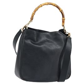 Borsa a Spalla in Pelle Gucci Bamboo 2way Nera Oro 001 0166 1638 Auth BA11278