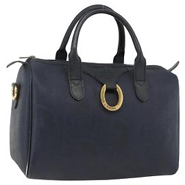 Borsa a mano in tela Trotter Christian Dior in PVC e pelle blu navy Auth BA11379A