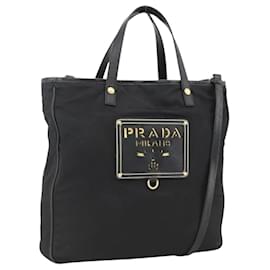 Borsa Tote PRADA Nylon 2way Nera Oro Auth ARZ275 - Prada