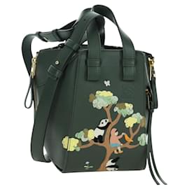 Kompakte Hammock-Handtasche aus Leder 2-in-1 Grün Gold Auth 167114SM - Loewe