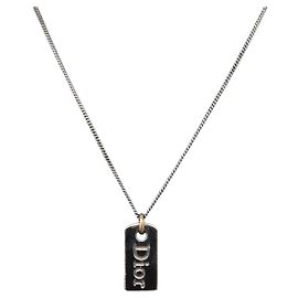 Collana Christian Dior metallo Argento Auth BA11485