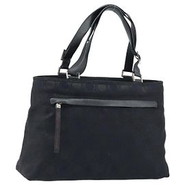 Borsa Tote Gancini in Nylon Nera e Argento di Salvatore Ferragamo Auth BA11280