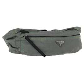 Borsa a corpo PRADA in nylon verde argento Auth ARZ294