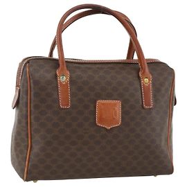 Céline Borsa a mano in tela Macadam CELINE in pelle PVC marrone oro Auth BSZ166