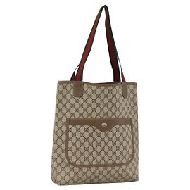 Gucci GG Supreme Web Sherry Line Tote Bag aus PVC Beige Gold 39 02 003 Auth kk643