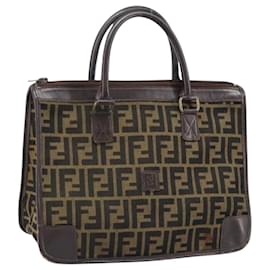 Bolsa de mão em canvas Zucca FENDI preta e marrom Auth ep13687 - Fendi
