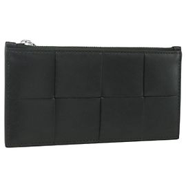 Bottega Veneta MONEDERO MAXI INTRECCIATO DE CUERO NEGRO PLATA AUTH BA11372V