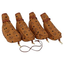 MCM Logogram Vicetos Copertura per Testa di Mazza da Golf in Pelle PVC Marrone Oro Auth 170928