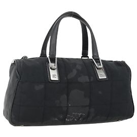 CHANEL Borsa a Mano Choco Bar Nylon Nero Argento CC Auth BA11373